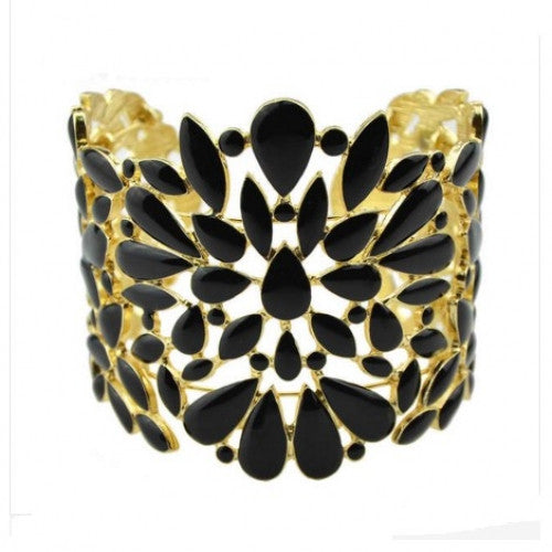 Cuff Bangles and Bracelets - Beige and Black Color Enamel Hollow Out  bracelet